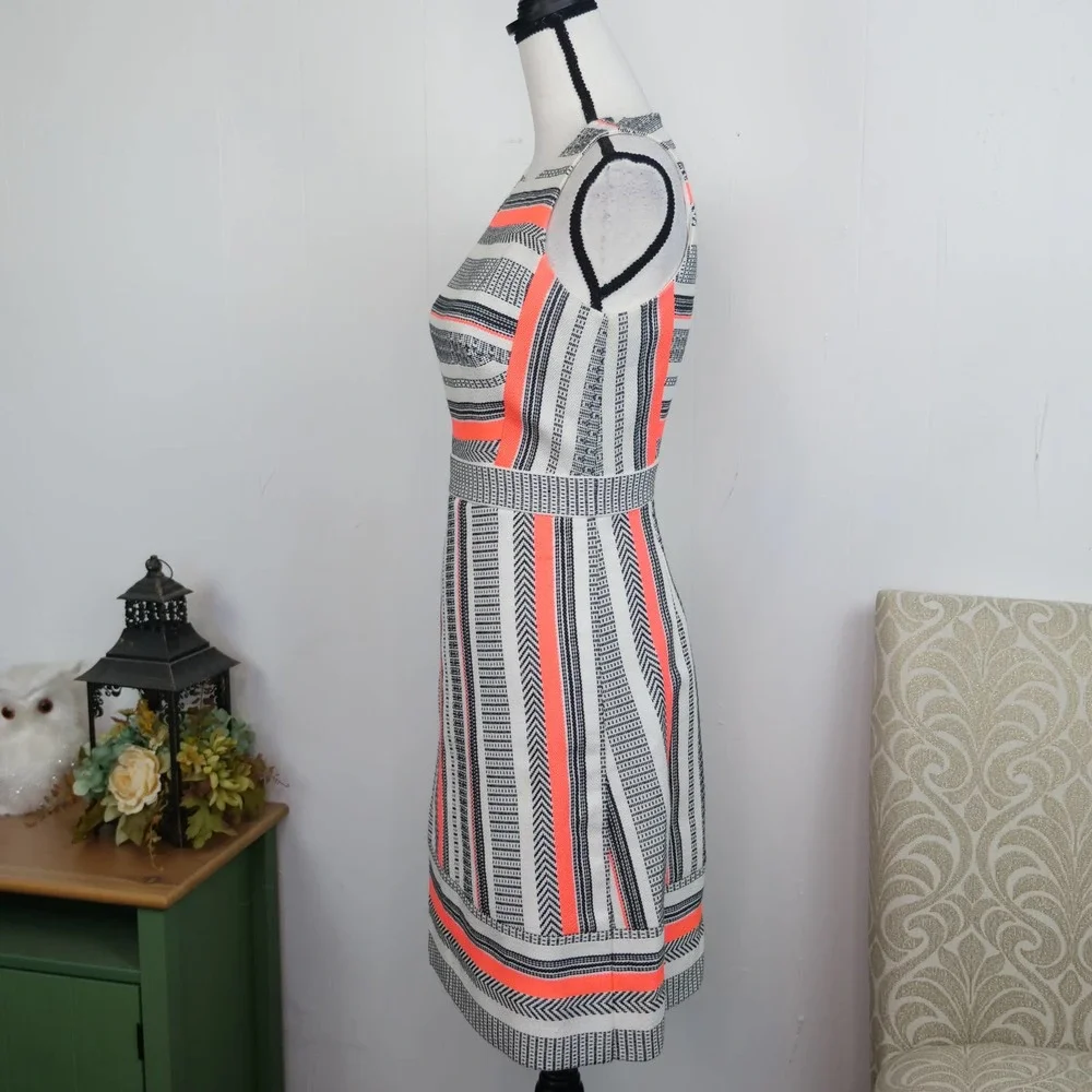 Kate Spade Ribbon Jacquard Dress Size‎ 0 Neon Striped Tweed A-Line Sleeveless